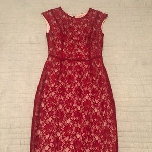 French connection Red lace and tan midi dress
